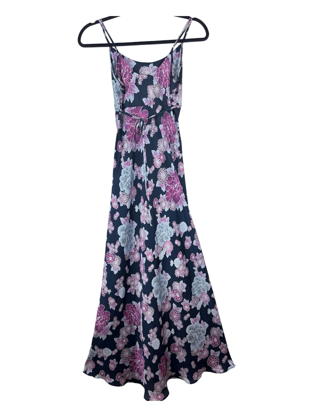 La Vie en Rose Floral Slip Dress Maxy Empire Waist Satin Strappy A-Line Flowy M - Picture 2 of 13